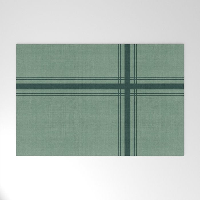 Minimal Plaid in Green Welcome Mat Gallery Image 1