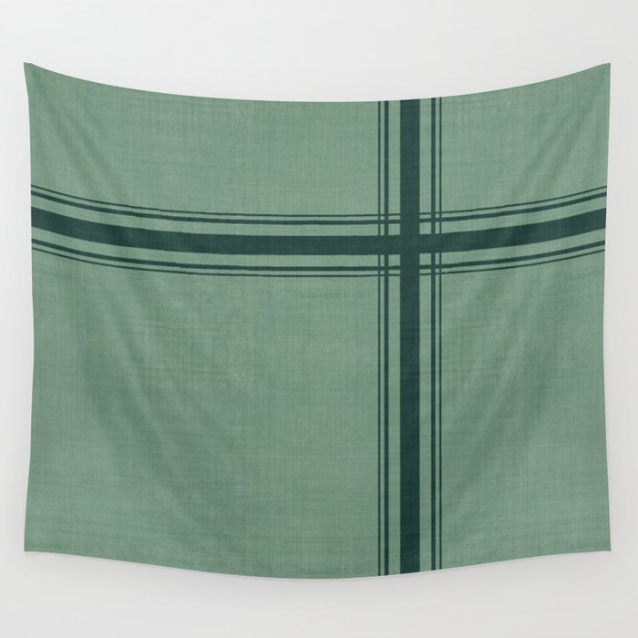 Minimal Plaid in Green Wall Tapestry Gallery Image 1