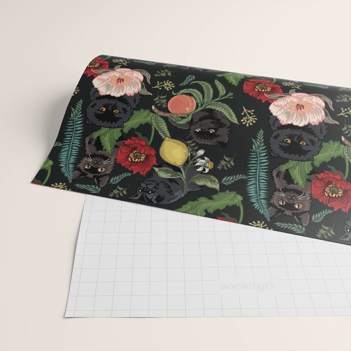 Botanical and Black Cats Wrapping Paper Gallery Image 2