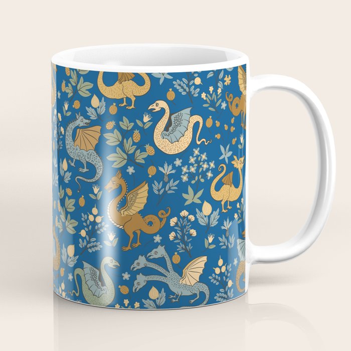 Dragons and Flowers on Classic Blue Coffee Mug Gallery Image 1