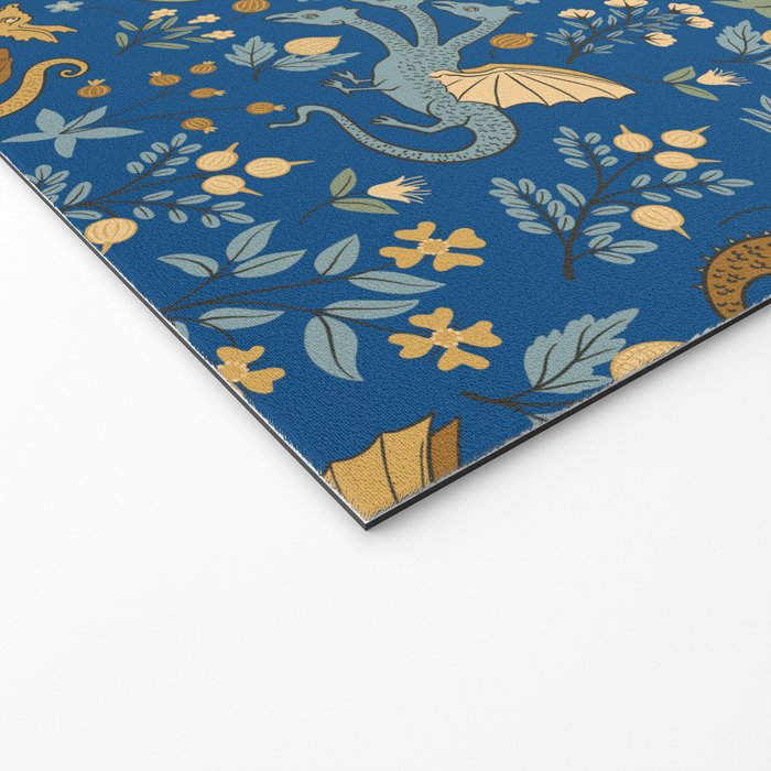 Dragons and Flowers on Classic Blue Welcome Mat Gallery Image 2