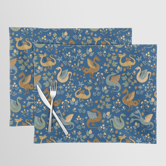 Dragons and Flowers on Classic Blue Placemat Gallery Image 1