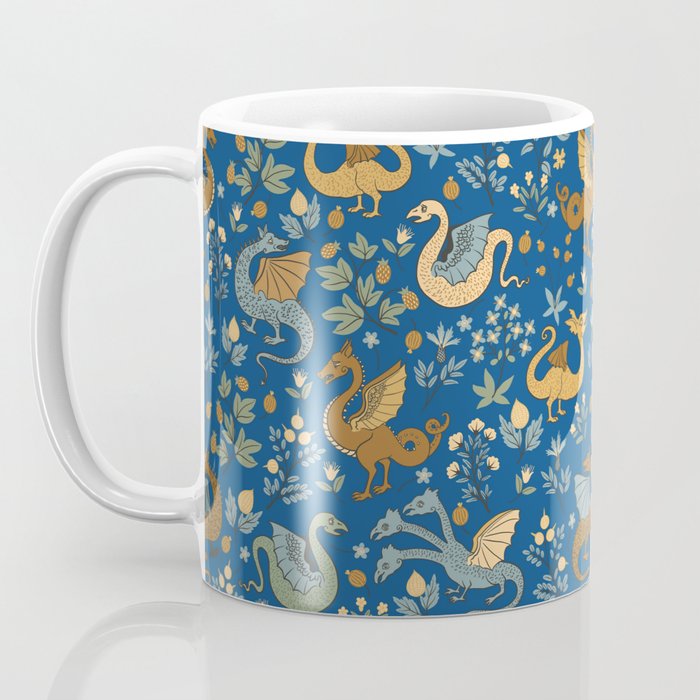 Dragons and Flowers on Classic Blue Coffee Mug Gallery Image 3
