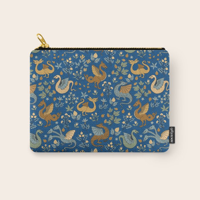 Dragons and Flowers on Classic Blue Carry All Pouch Gallery Image 1
