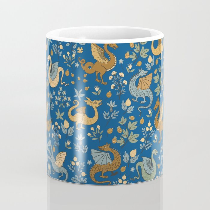 Dragons and Flowers on Classic Blue Coffee Mug Gallery Image 4