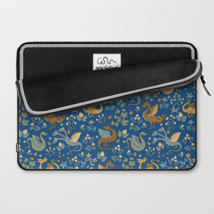 Dragons and Flowers on Classic Blue Laptop Sleeve Gallery Image 2