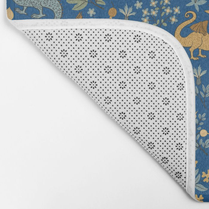 Dragons and Flowers on Classic Blue Bath Mat Gallery Image 2