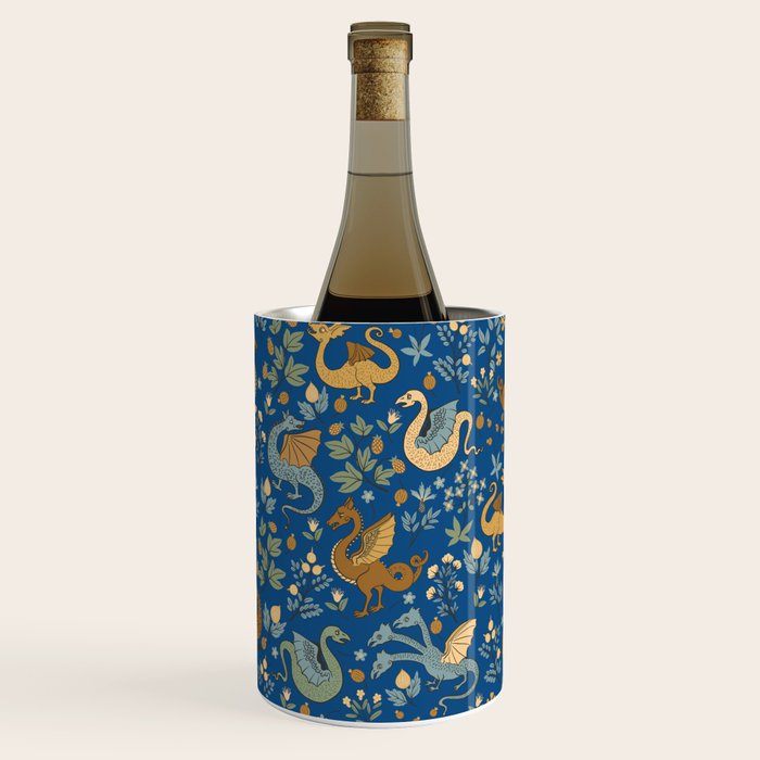 Dragons and Flowers on Classic Blue Wine Chiller Gallery Image 3