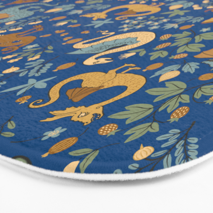 Dragons and Flowers on Classic Blue Bath Mat Gallery Image 3