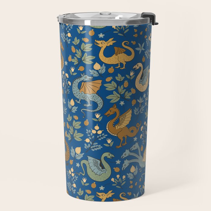Dragons and Flowers on Classic Blue Travel Mug Gallery Image 2