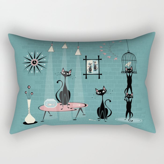 Mid Century Kitty Mischief - ©studioxtine Rectangular Pillow Gallery Image 2