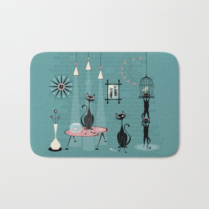 Mid Century Kitty Mischief - ©studioxtine Bath Mat Gallery Image 1