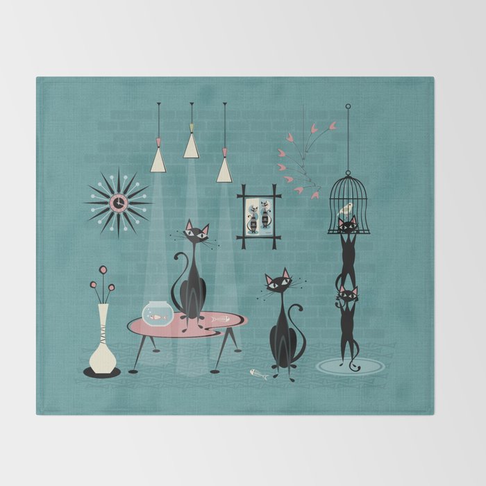 Mid Century Kitty Mischief - ©studioxtine Throw Blanket Gallery Image 2