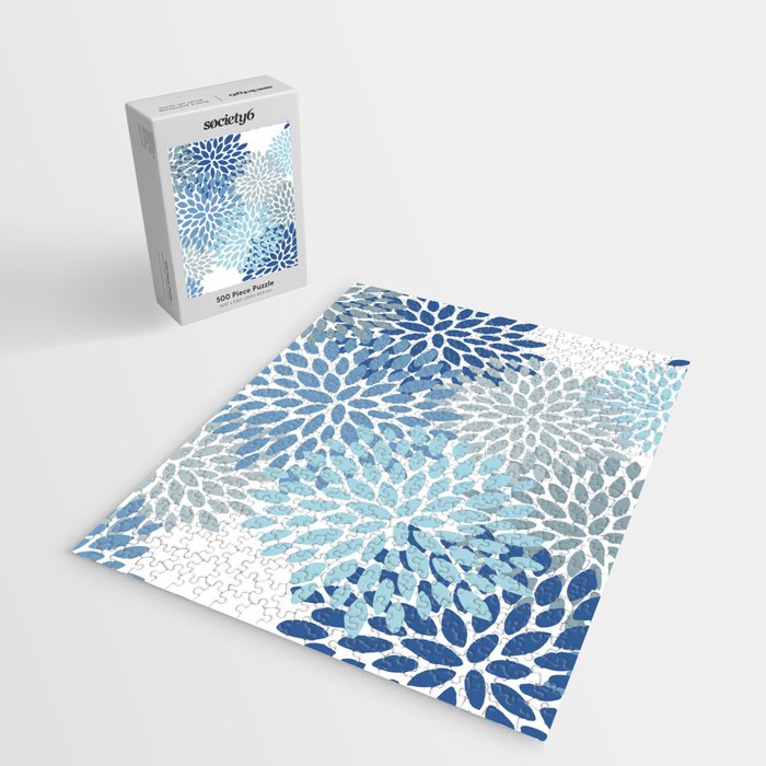 Festive, Floral Pattern, Blue and Gray, Floral Prints Jigsaw Puzzle Gallery Image 2