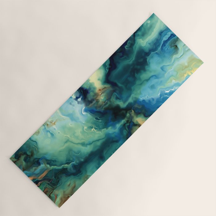 Marbled Ocean Abstract, Navy, Blue, Teal, Green Yoga Mat Gallery Image 1
