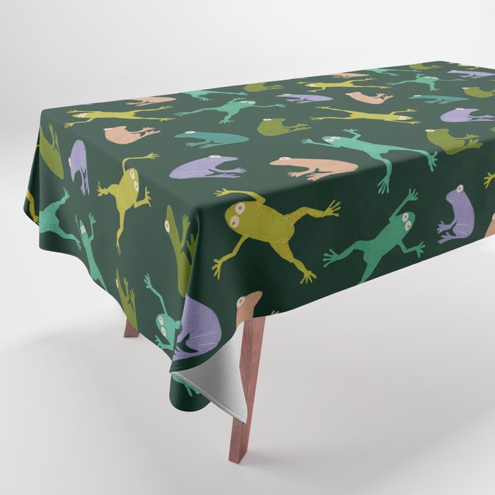 Frog party, fun frogs pattern dark Tablecloth Gallery Image 1