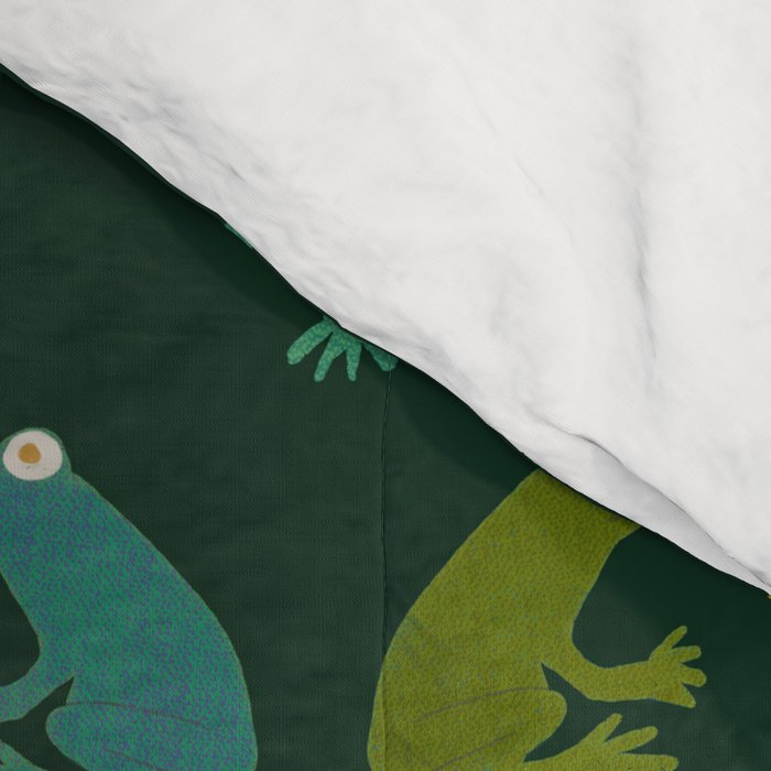 Frog party, fun frogs pattern dark Comforter Gallery Image 4