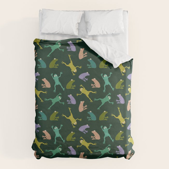 Frog party, fun frogs pattern dark Duvet Cover Gallery Image 1