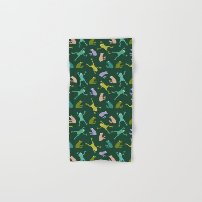 Frog party, fun frogs pattern dark Bath Towel Gallery Image 1