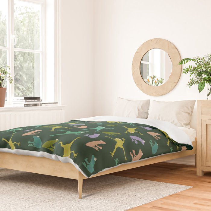 Frog party, fun frogs pattern dark Duvet Cover Gallery Image 2