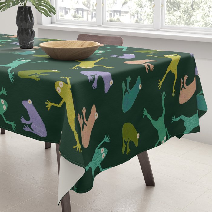 Frog party, fun frogs pattern dark Tablecloth Gallery Image 3
