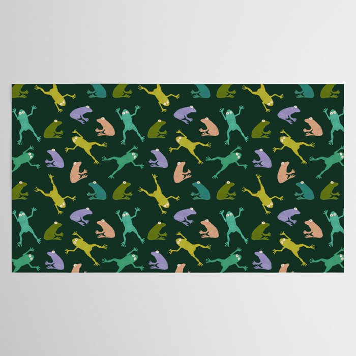 Frog party, fun frogs pattern dark Tablecloth Gallery Image 2