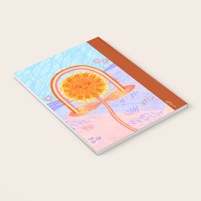 Retro Sunflower & Rainbow in Blue & Pink Notebook Gallery Image 3