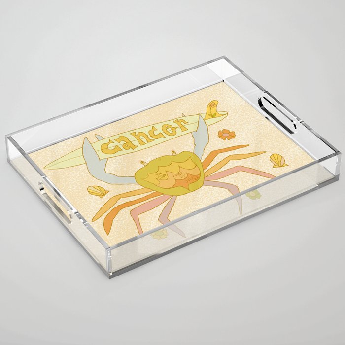 Cancer the surfy crab zodiac retro surf art by surfy birdy Acrylic Tray Gallery Image 1