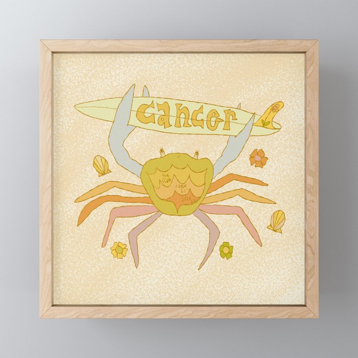 Cancer the surfy crab zodiac retro surf art by surfy birdy Mini Art Print Gallery Image 1