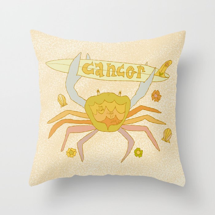 Cancer the surfy crab zodiac retro surf art by surfy birdy Throw Pillow Gallery Image 6