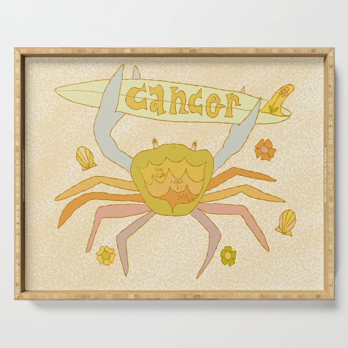 Cancer the surfy crab zodiac retro surf art by surfy birdy Serving Tray Gallery Image 1