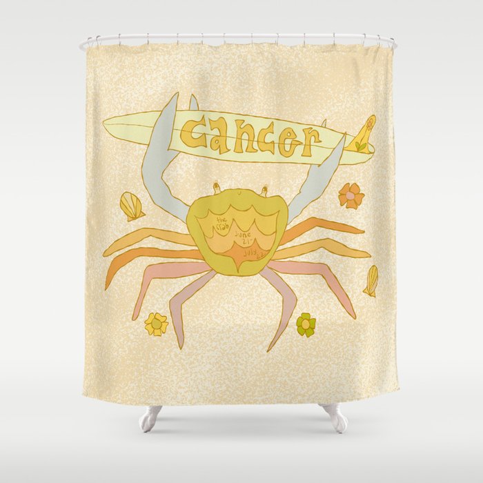 Cancer the surfy crab zodiac retro surf art by surfy birdy Shower Curtain Gallery Image 1