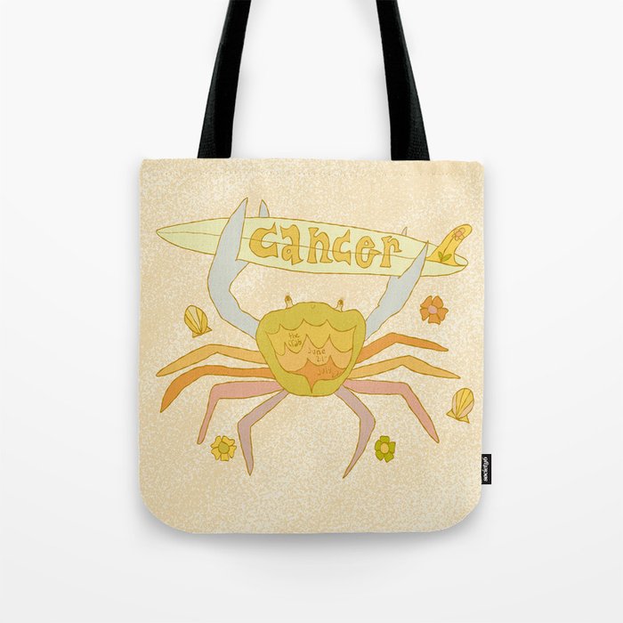 Cancer the surfy crab zodiac retro surf art by surfy birdy Tote Bag Gallery Image 1