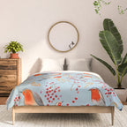 Cute red Robin birds and berries blue winter Comforter Gallery Image 3
