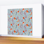 Cute red Robin birds and berries blue winter Wall Mural Gallery Image 2