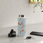 Cute red Robin birds and berries blue winter Water Bottle Gallery Image 4