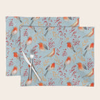 Cute red Robin birds and berries blue winter Placemat Gallery Image 1