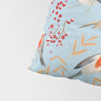 Cute red Robin birds and berries blue winter Pillow Sham Gallery Image 4