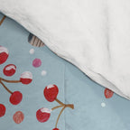 Cute red Robin birds and berries blue winter Comforter Gallery Image 4