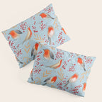 Cute red Robin birds and berries blue winter Pillow Sham Gallery Image 3