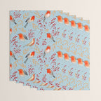 Cute red Robin birds and berries blue winter Wrapping Paper Gallery Image 3