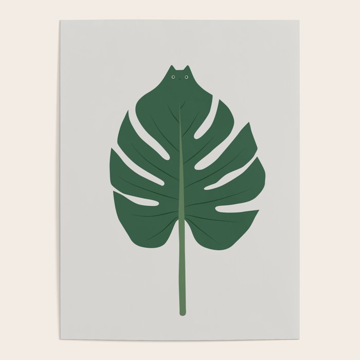 Cat and Plant 24: Meowstera Leaf Poster Gallery Image 4