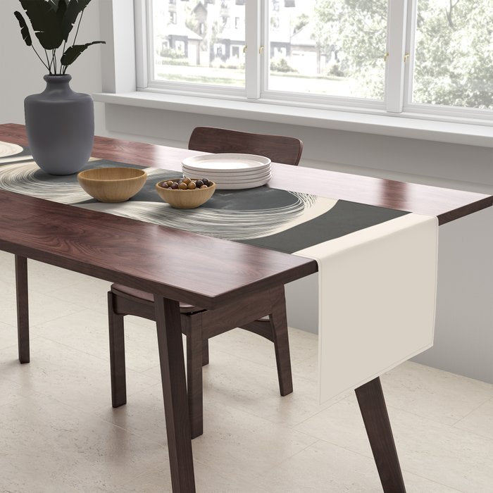 Monochrome Flow - Abstract Line Movement Table Runner Gallery Image 2