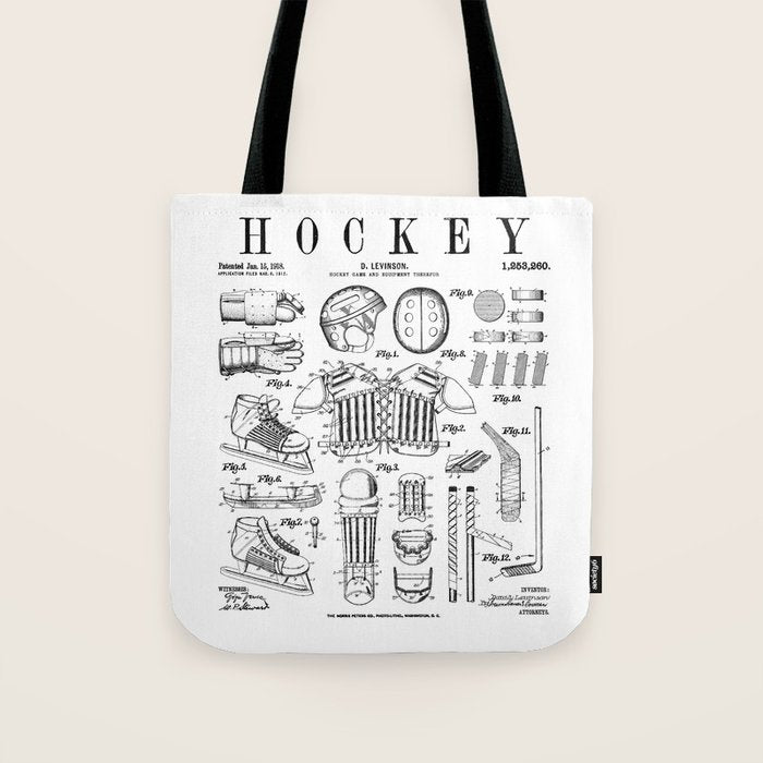 Ice Hockey Player Winter Sport Vintage Patent Print Tote Bag Gallery Image 1