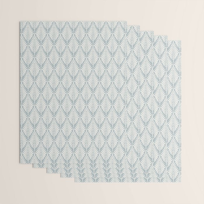 Linocut Palm Leaves . Coastal Blue Wrapping Paper Gallery Image 3