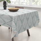 Linocut Palm Leaves . Coastal Blue Tablecloth Gallery Image 3