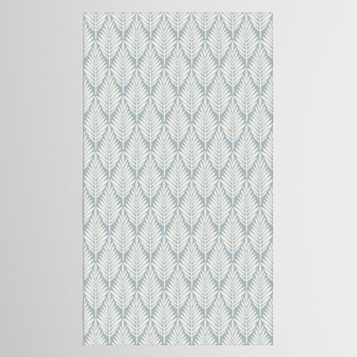Linocut Palm Leaves . Coastal Blue Tablecloth Gallery Image 2