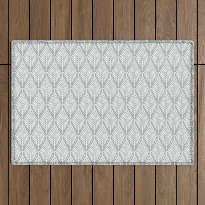 Linocut Palm Leaves . Coastal Blue Outdoor Rug Gallery Image 1