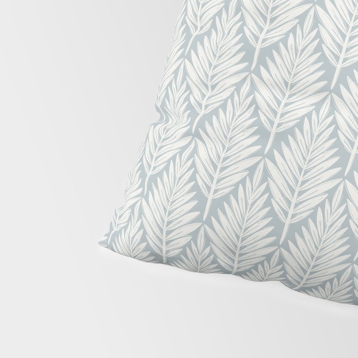 Linocut Palm Leaves . Coastal Blue Pillow Sham Gallery Image 4