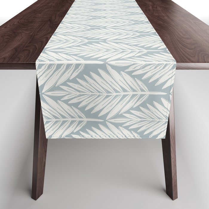 Linocut Palm Leaves . Coastal Blue Table Runner Gallery Image 1